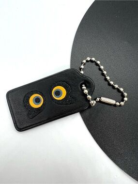 Coach Rare Holiday 2017 Owl Eyes Leather Bag Charm Hangtag Keychain #27829